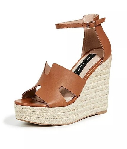 STEVEN By STEVE MADDEN Sirena Cognac Leather Cutout Wedge Espadrilles 9.5  NEW | eBay