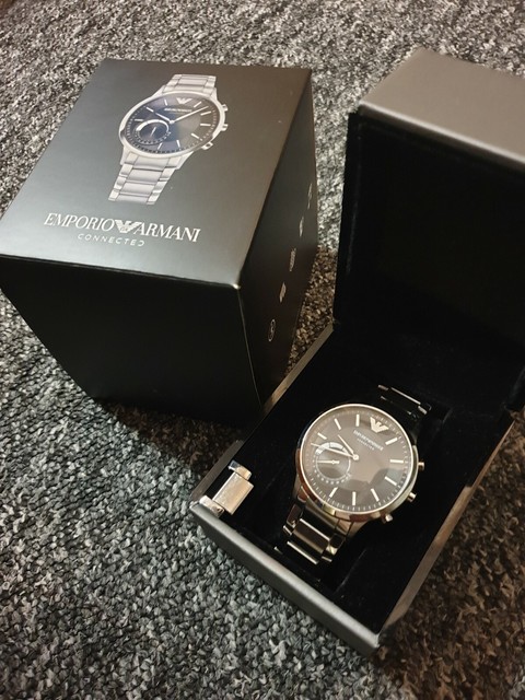 emporio armani connected silver stainless steel hybrid smartwatch