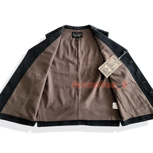 Men's Work Vest Shawl Collar Slim Waistcoat Vintage Casual Jacket Pockets Coat - Picture 10 of 17