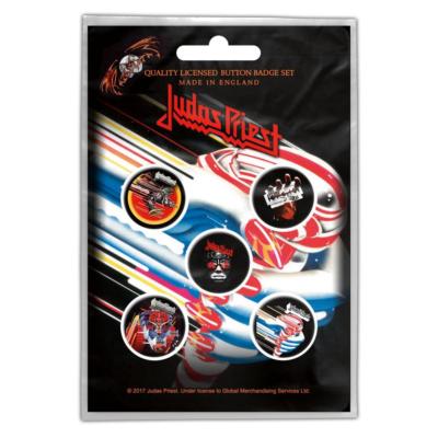 JUDAS PRIEST BUTTONSET BADGES SET ANSTECKERSET # 1 HELL BENT FOR LEATHER PINS