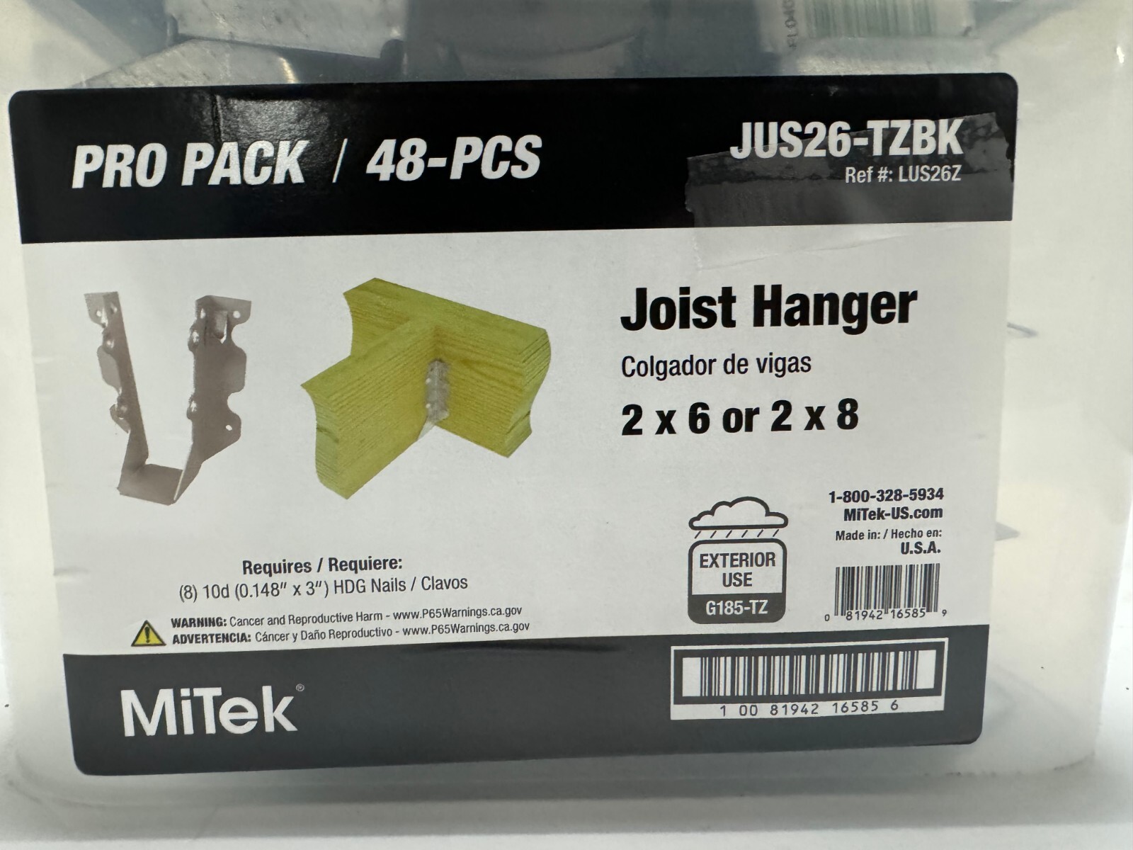 MiTek Joist Hanger 2"X6" or 2"X8" Pro Pack 48pc 18Gauge Steel JUS26