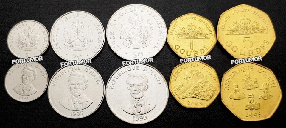 Haiti 5 (X) 5 Pcs UNC Coins SET,  5 20 50 Cents 1 5 Gourdes 1995 2011,(25 Coins) - Image 3 of 4