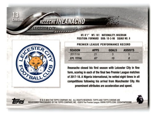 2018-19 Topps Chrome Premier League Soccer Base- Pick Your Card - Picture 25 of 195