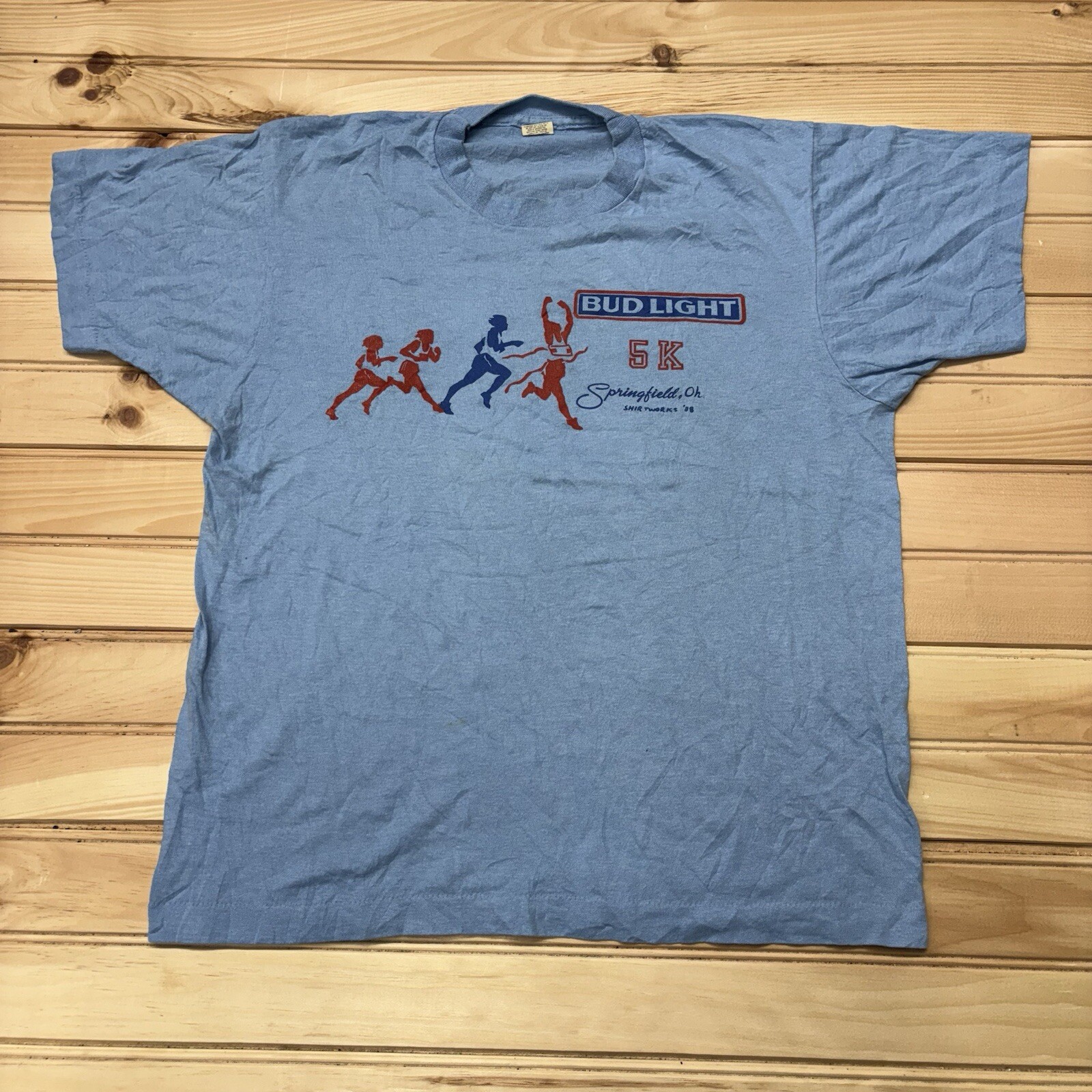 Vintage 80s Bud Light Beer Promo 1988 5k Run Springfield Ohio Shirt Size Large