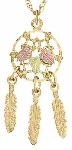 Dakota Black Hills Gold dreamcatcher 10kt three leaf pendant necklace - Picture 8 of 8