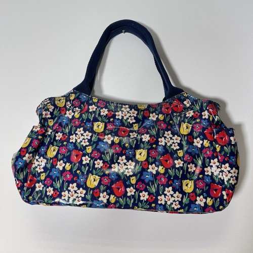 Cath Kidston Blue Bright Floral Print Oil Cloth Handbag Medium VGC - 第 5/11 張圖片