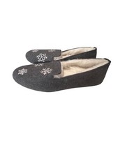 Talbots Womens Gray Felt Slip-On Slippers With White Snowflake Embroidery Faux