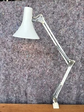 Vintage UL Articulating Drafting Desk Lamp MCM White RARE SMOOTH CONE. Works!