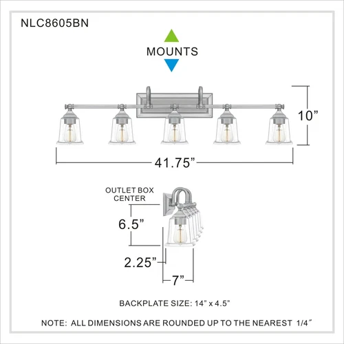 Quoizel NLC8605BN Nicholas 5 Light Transitional Bath Vanity-Brushed Nickel - Picture 6 of 6