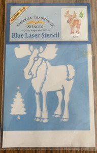 NEW! American Traditional Moose & Pine Tree Blue Laser Stencil BL-150.