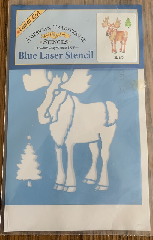 NEW! American Traditional Moose & Pine Tree Blue Laser Stencil BL-150.