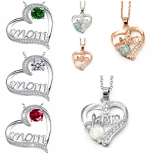 Women 925 Silver Filled,Rose Gold Mom Jewelry Cubic Zircon  Necklace Pendant