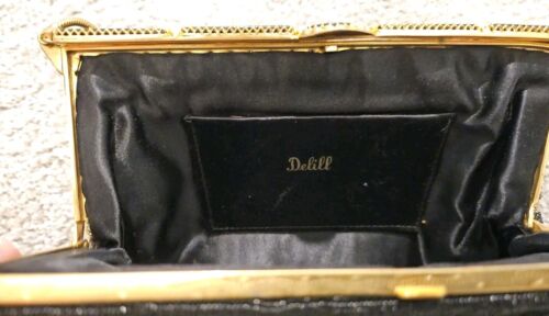 1940's Vintage Beaded Evening Clutch Bag By Delill with Mirror Black Gold Purse - Picture 8 of 21