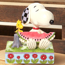   SALE  New JIM SHORE PEANUTS Snoopy Woodstock Figurine WATERMELON Flowers Picnic