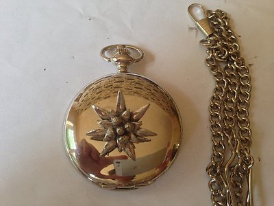 C21 Small Edelweiss  polished silver case mens GIFT quartz pocket watch fob 