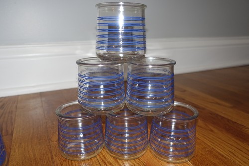 LOT of 12 - 2 Sets Of 6 Vintage Style Oui Yogurt Jars Fans & Stripes - Picture 5 of 6
