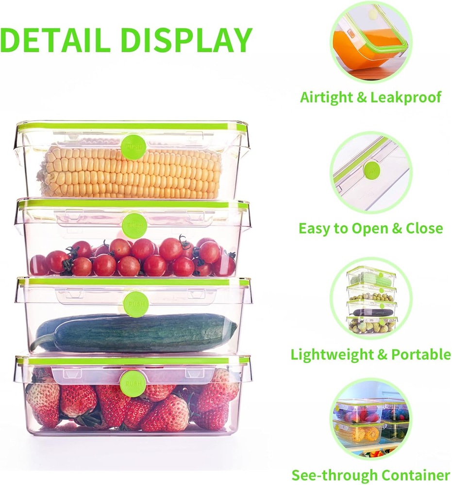 Airtight Bento Box Containers with 4 Lids - Leakproof Meal Prep Storage