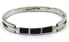 Sterling Silver Cuff Bracelet with Onyx Cabochon and Pierced Repoussé Medallion — listing 5