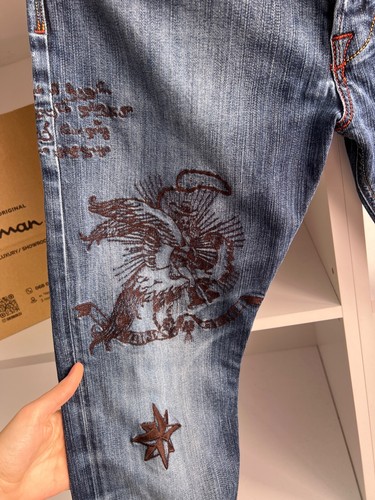 Diesel RARE Y2K Criminal Bandit Embroidered Tattoo Denim Jeans - Picture 9 of 24
