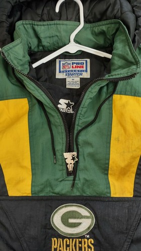 PULLOVER VINTAGE STARTER PRO LINE VERDE BAY PACKERS 1/2 CERNIERA CON CAPPUCCIO M - Foto 7 di 11