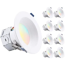 TORCHSTAR 8-Pack 5CCT 4 Inch LED Integrated Canless LED Recessed Lighting wit...