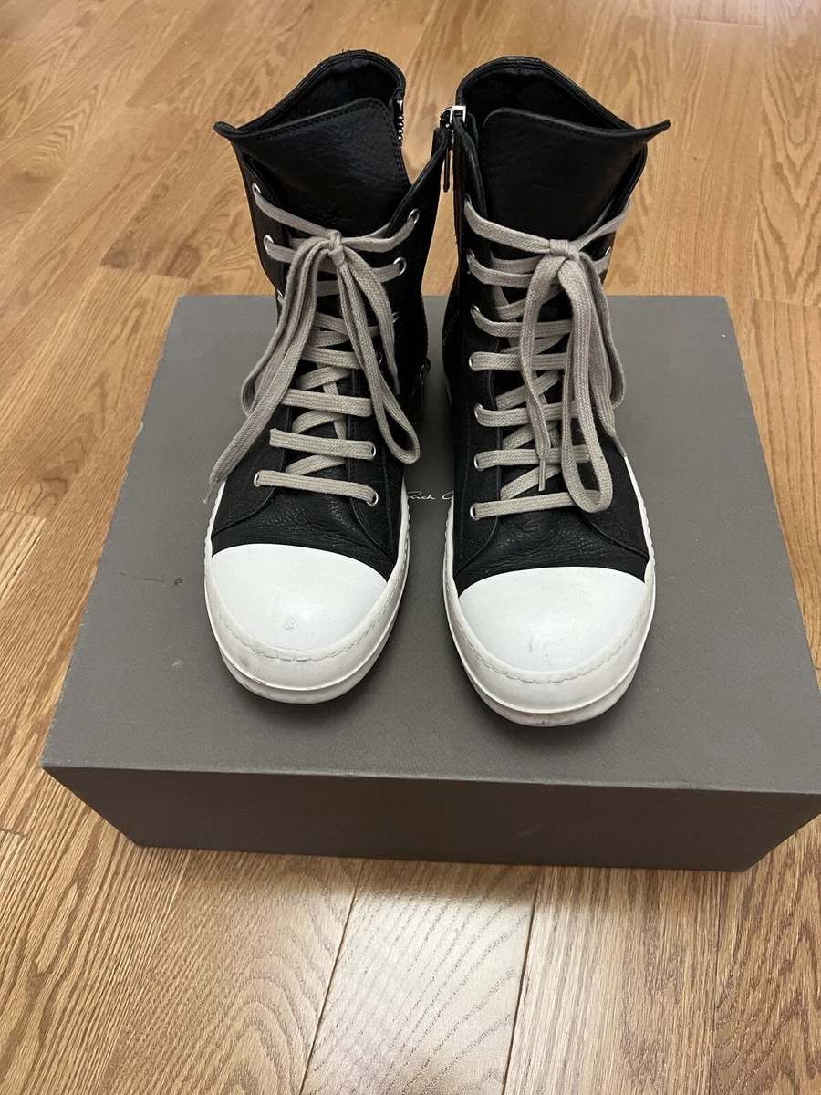 Rick Owens Mainline Ramones High Leather Black Milk Mens Size 41 US 8