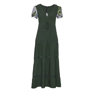 Desigual Kleid Dunkelgrün Maxi Bestickt Tüll Ärmel Boho Frühling Gr XS 34 - Bild 1 von 4