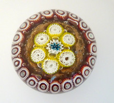 Vintage Murano Art Glass Millefiori Aventurine Bubble Paperweight Toso