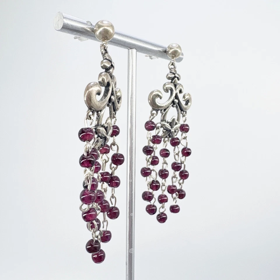 Pendientes colgantes de araña granate de plata esterlina maciza de colección tamaño 2,5" de largo Foto 2 de 4