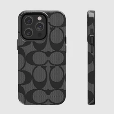 Coach Black Monogram Tough Hard Plastic Phone Case iPhone 11–17 Pro Max