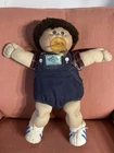 Vintage 1982 Cabbage Patch Kid Pacifier Brown Hair & eyes Overalls Coleco signed