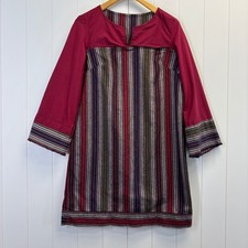 Handmade Boho Scandi Striped Tunic Dress Size M Hippie Folk Lagenlook Artsy