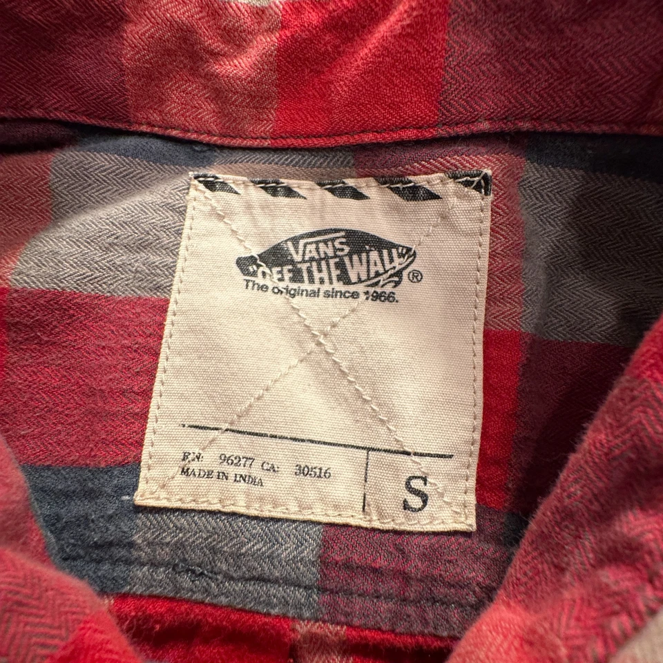 Camisa Vans Para Hombre Pequeña Roja Franela a Cuadros Manga Larga Botones Patinador Patinador Adulto Foto 4 de 4