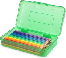 Green, 1 Pack Plastic Pencil Box Large Capacity Pencil Boxes Clear Boxes wi