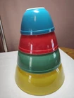 Vintage Pyrex Primary Colors Nesting Bowls Set Of 4 Red Yellow Green Blue