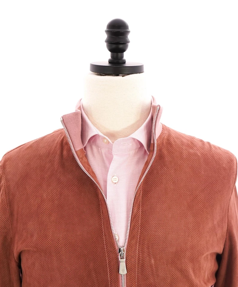 $2,495 ELEVENTY - SUEDE "Dusty Pink" Perforated Jacket Coat - 40R (M) - Image 2 of 4