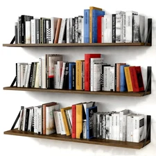 Floating Book Shelves for Wall Set of 3, 36 Inches Long Wall Bookshelf for Be...
