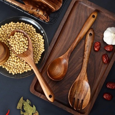 Wooden Kitchen Utensils Set Natural Wood Non Toxic Cooking Spoon Spatula Set