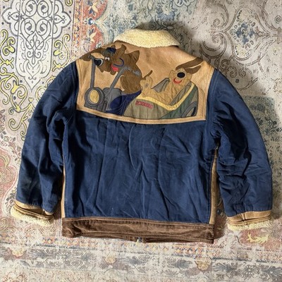VTG Shearling ICEBERG DYSNEY Leather Jacket Scooby-Doo & Scrappy Italy Appliqué