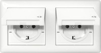 Schuko Steckdose 2-Fach IP44 Unterputz Klappdeckel Weiß 16A