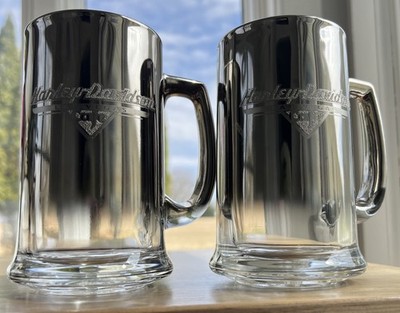 Harley Davidson Glass Mug Collectible Mirrored Chrome Etched Las Vegas Cafe NEW