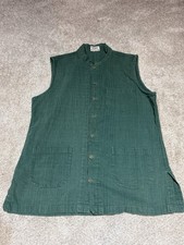 Fabindia Men Nehru Sleeveless Vest Woven Cotton Size 42 L/XL - Teal Green Blue