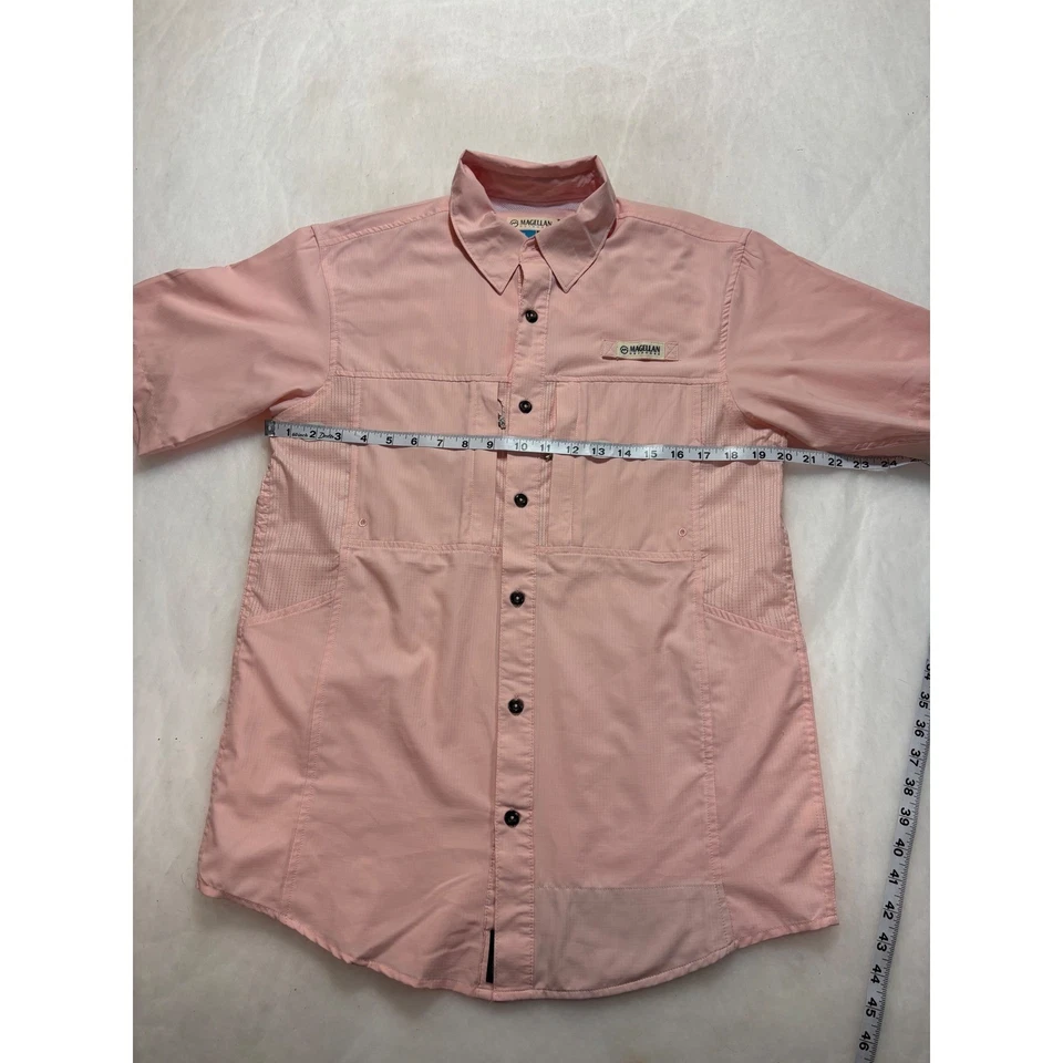 2 Magellan Outdoors Mens Fishing Shirt Button Up Short Sleeve Relaxed Fit Pink - Image 3 of 4