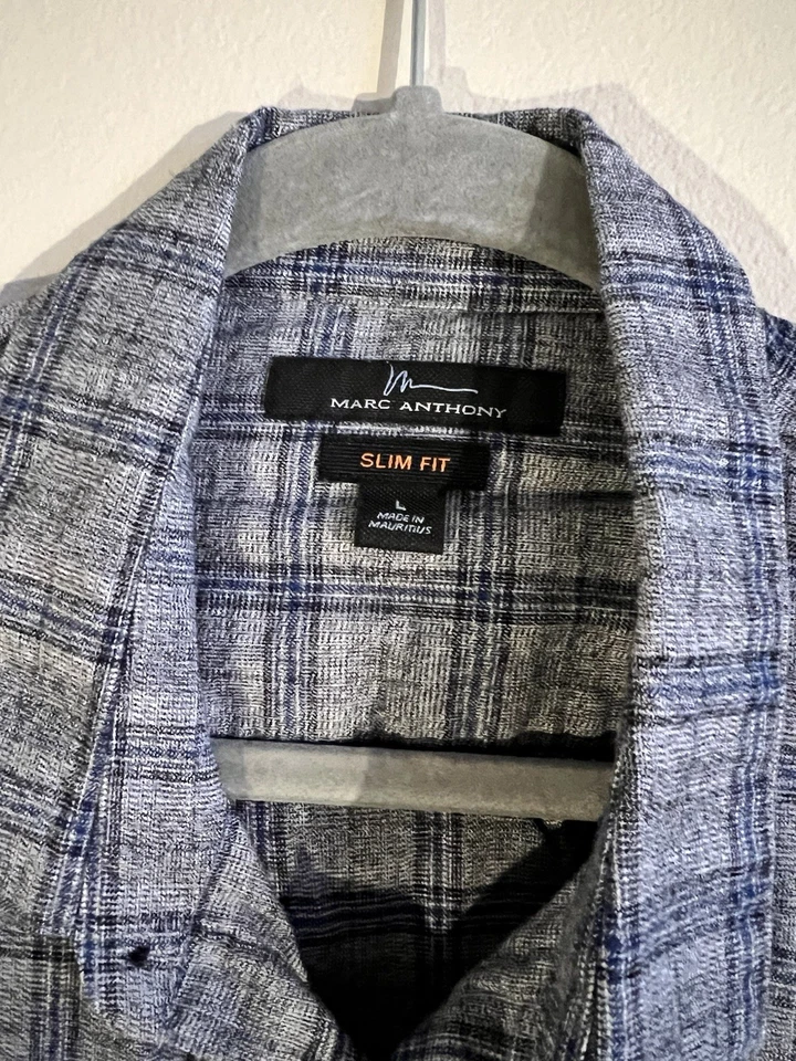 Marc Anthony Slim Fit Shirt Size L Mens Long Sleeve Spread Collar Blue - Image 2 of 3