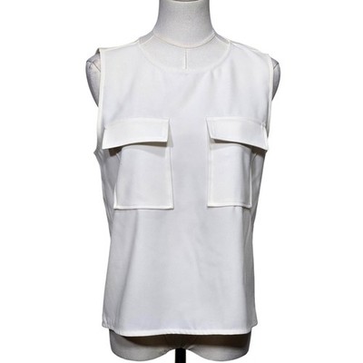 Ann Taylor Blouse Womens Small Utility Pockets Crew Neck Sleeveless Top New