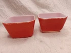 PAIR OF VINTAGE RED PYREX 0501 SMALL RECTANGULAR REFRIGERATOR DISHES NO LIDS