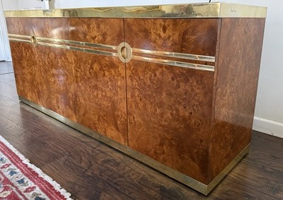 Pierre Cardin Mid Century Burlwood and Brass Credenza