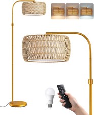 EDISHINE Arc Floor Lamp, Boho Standing Lamp with Remote Control, Rattan Lampsha