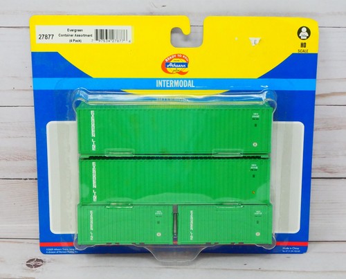 Surtido de contenedores intermodales Evergreen Athearn 27877, paquete de 4, escala 1/87 HO | Condition: New