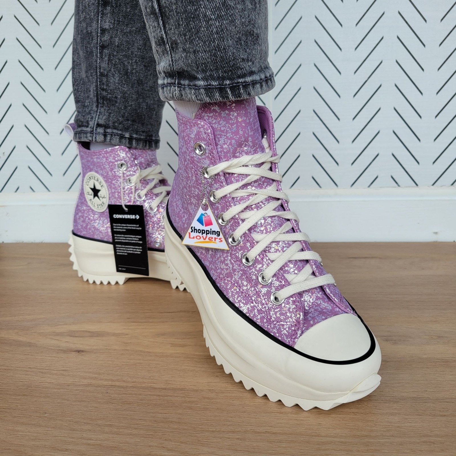 ⭐Converse Run Star Hike Platform 8.5 Women Shoes Purple Glitter Sneaker A10096C⭐ thumbnail 2